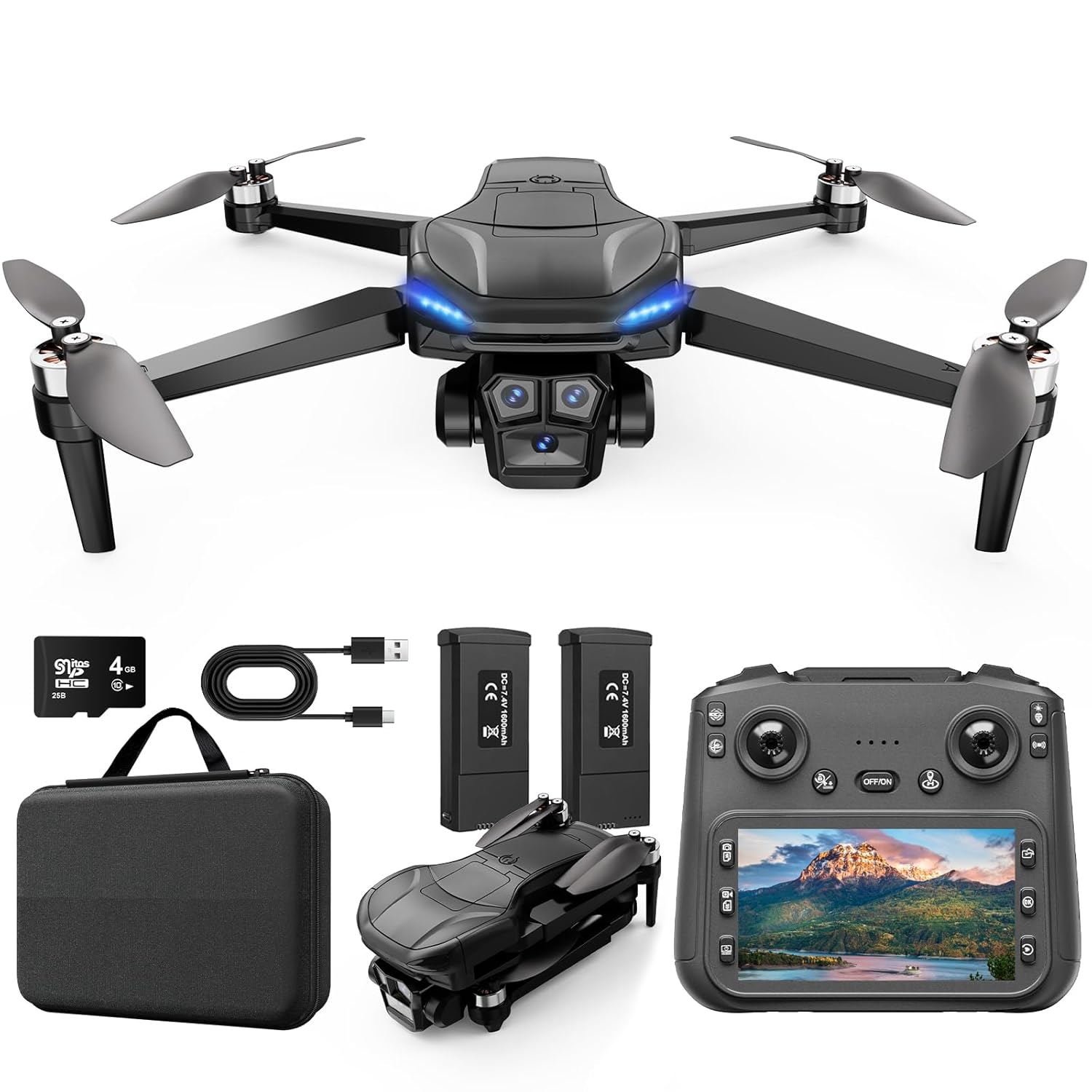 4K GPS Drone with Camera for Adults with 4.5” HD Screen Controller, Brushless Motor, Includes SD Card, 60-Min Flight Time, Auto Return, Follow Me, Under 249g, Great Gift for...