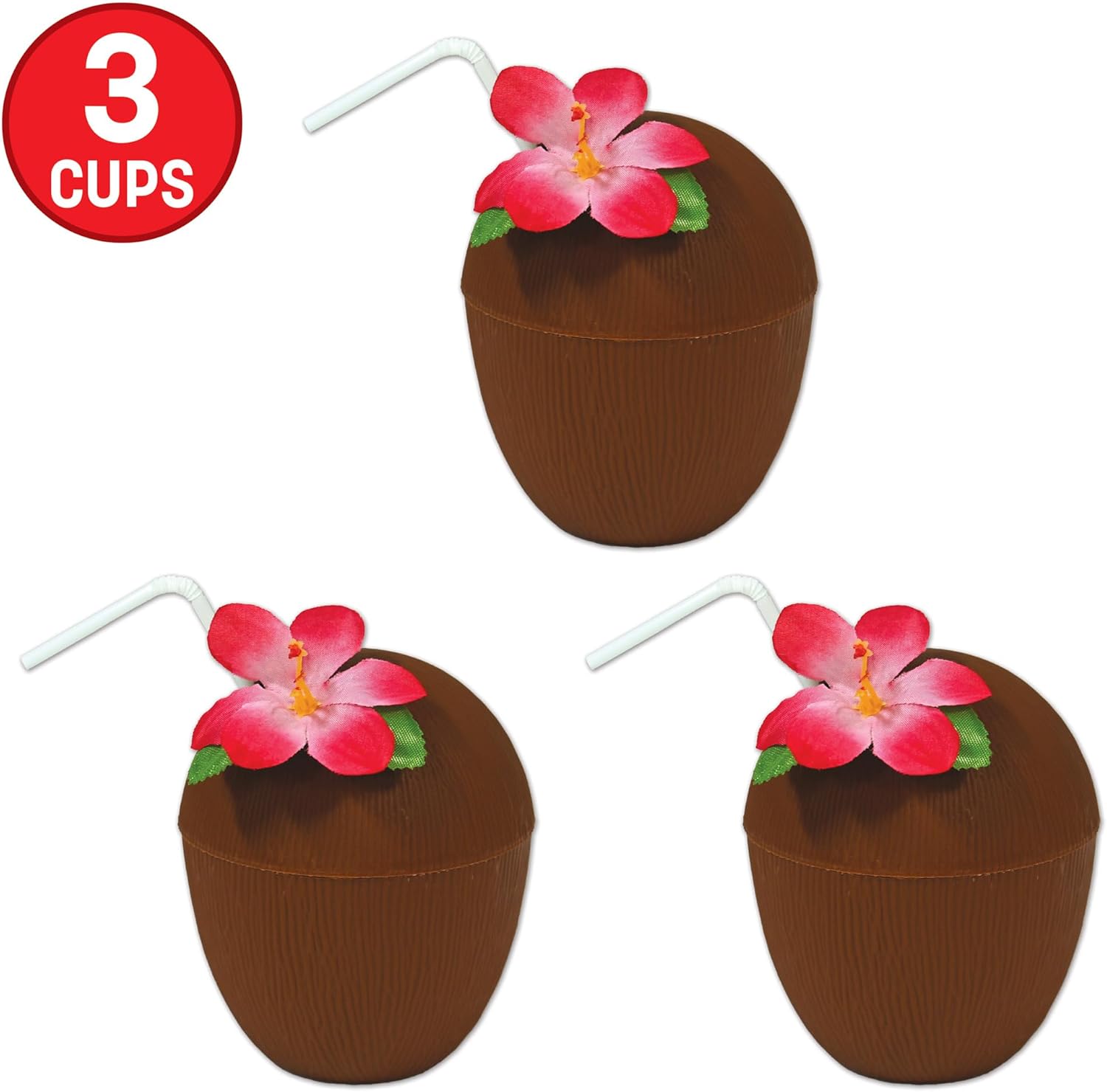 Beistle Plastic Coconut Cups 3 Piece, 16 oz, Multicolor - Image 4