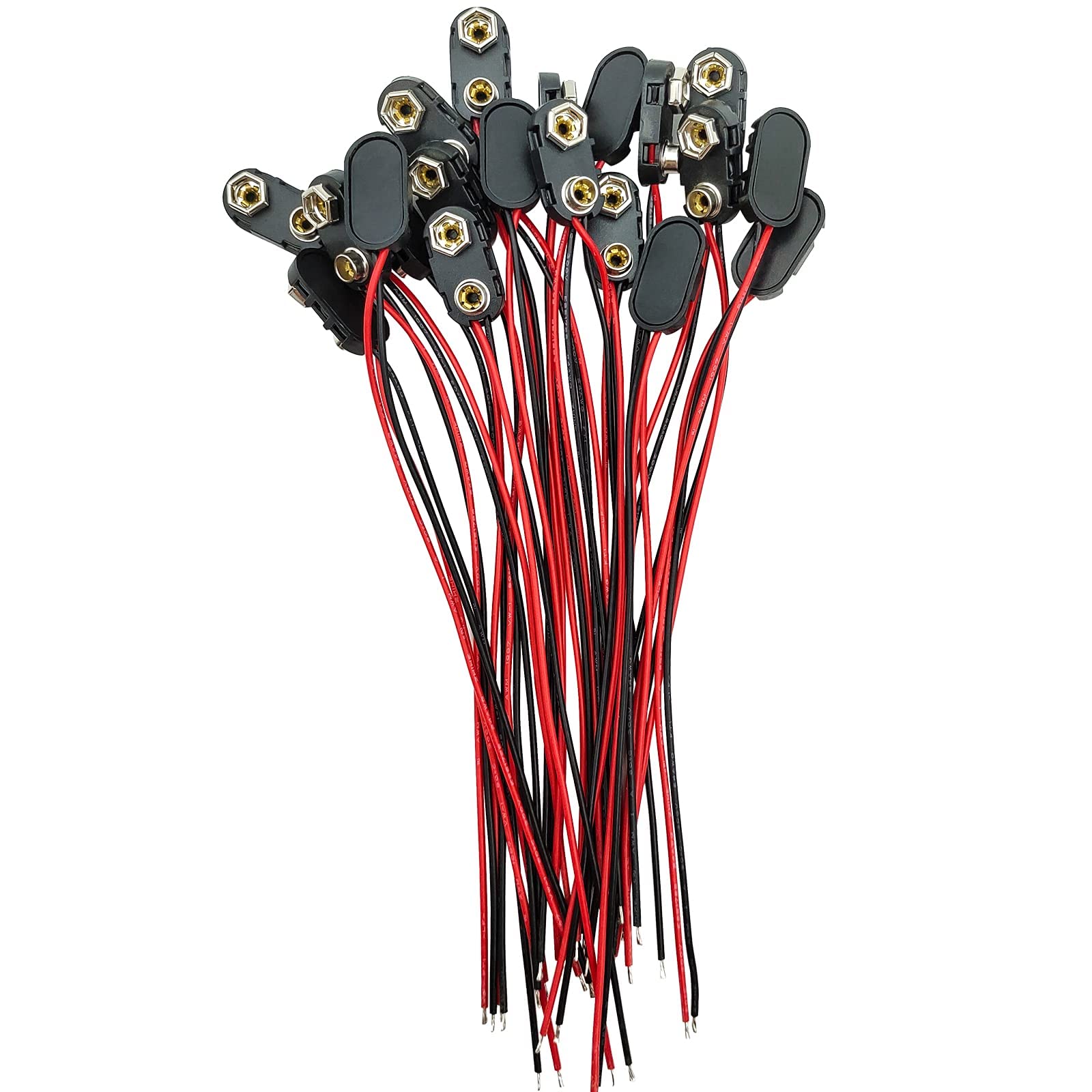 VWEICYY 20-Pack 9V Battery Connectors – I-Type Hard Plastic Buckle With 5.9" 24AWG Copper Leads