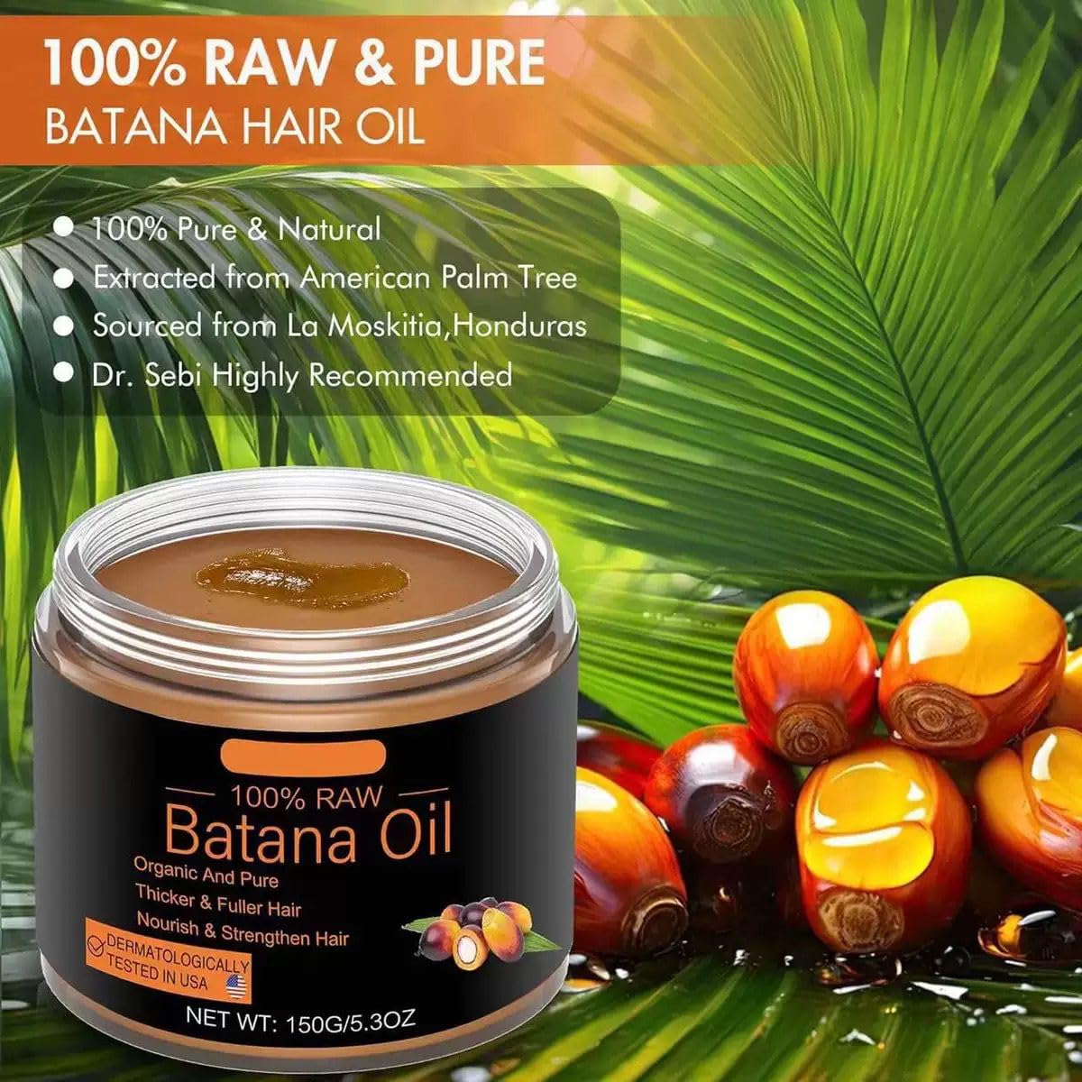 Authentic Honduran Batana Oil for Hair Care – 100% Pure & Unrefined Botanical Paste – Deep Conditioning Hair Treatment to Support Fuller, Healthier-Looking Hair for Men & Women – 5.3 oz