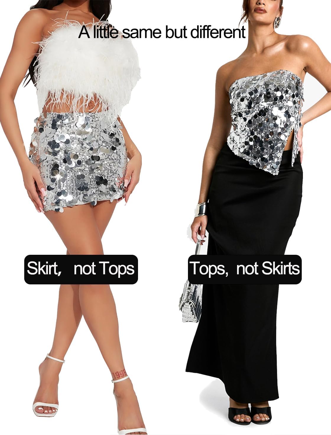 YYA Women's Silver Strapless Sequin Cowl Neck Crop Top Sleeveless Cami Tank Tops, S-XL - Image 6