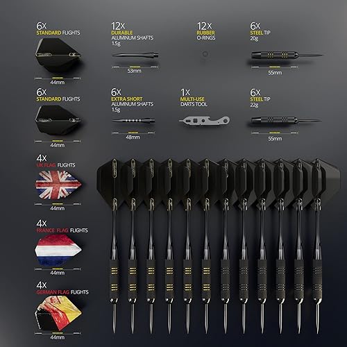 Miniatura 8 de Juego de dardos  Dardos profesionales de punta de metal de 12 x 200.78 oz  Dardos de punta de acero con 24 vuelos y 18 ejes de aluminio +