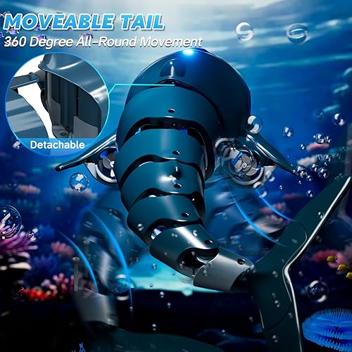 Miniatura 4 de Juguetes de tiburón ballena con control remoto para niños, escala 1:18 de alta simulación para piscina, tiburón eléctrico de 2.4Ghz con luz