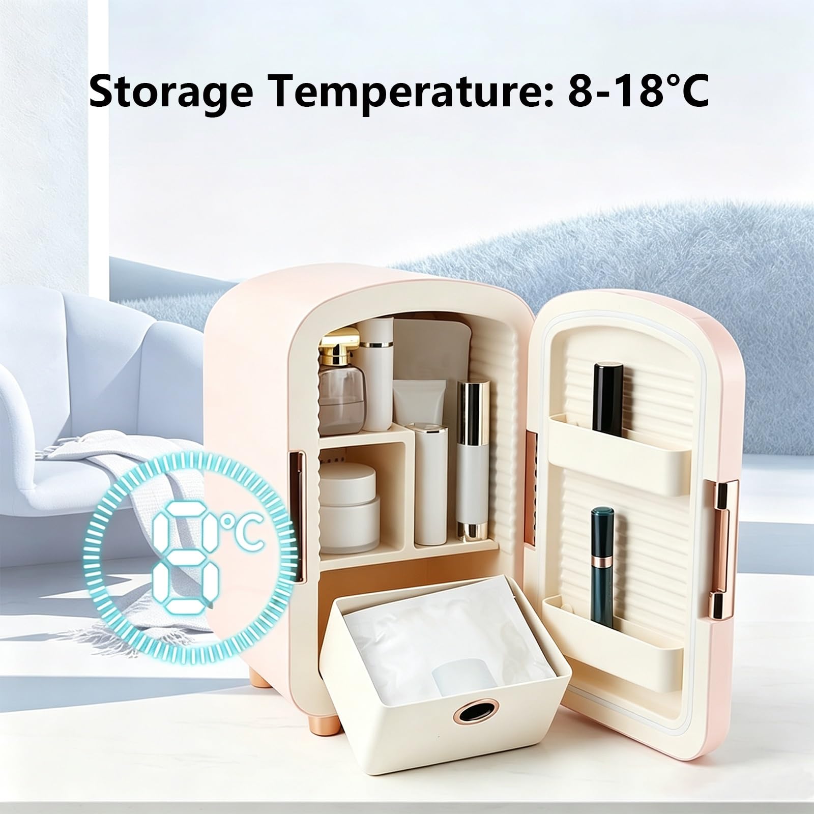 Mini Nevera Cosmética 12L Control Táctil Silencioso 38dB para Dormitorio