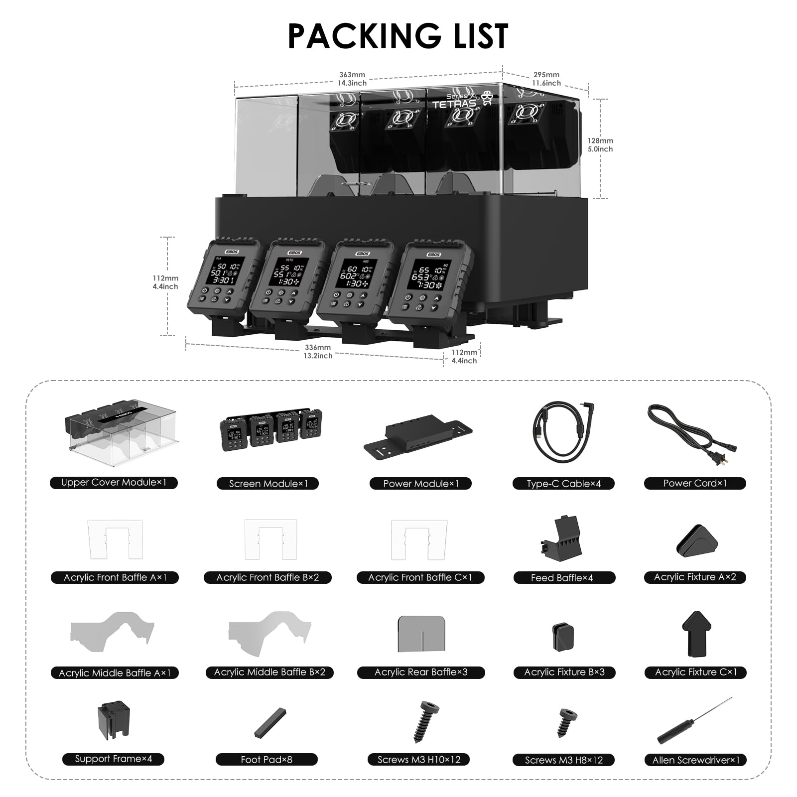 【EIBOS Official】 3D-Drucker-Filamenttrockner Tetras, AMS-Heizungs-Upgrade für Bambu Lab AMS, Trocknen während des Druckens, 4 unabhängige Spulenkammern, energiesparend, für Nylon, PLA, PETG