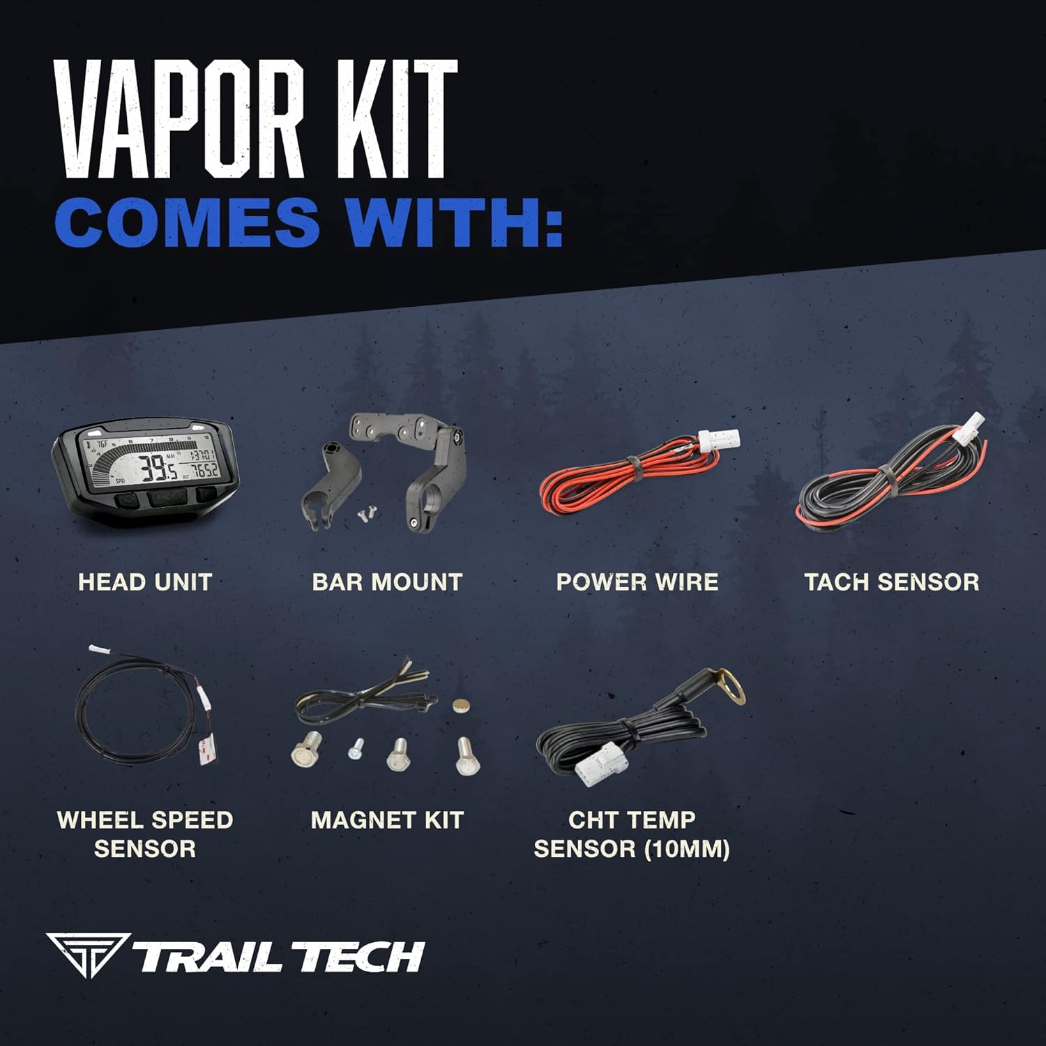 Trail Tech 752-117 Vapor Digital Speedometer Tachometer Gauge Kit, 2002-2019 Honda Kawasaki Suzuki XR CRF KLX DR