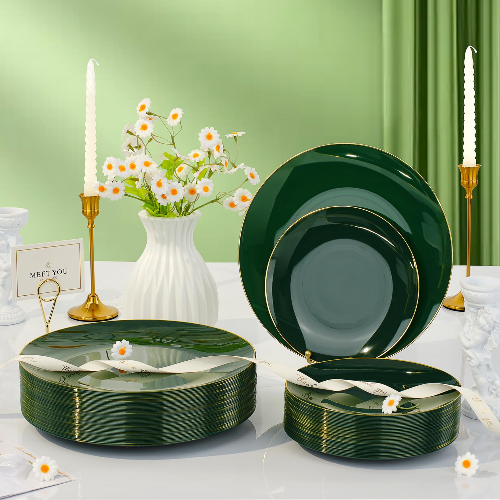 Green Gold Disposable Plates - 350 Piece Set -6
