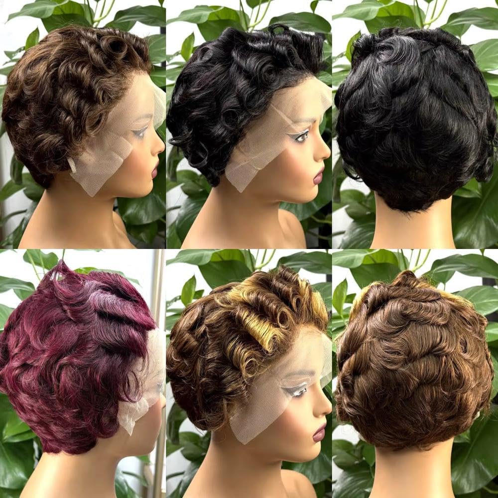 Haarpflege Burgunderrote Kurze Bob-Echthaar-Perücken 13 X 4 Transparente Spitze-Front-Perücke Für Schwarze Frauen(2)