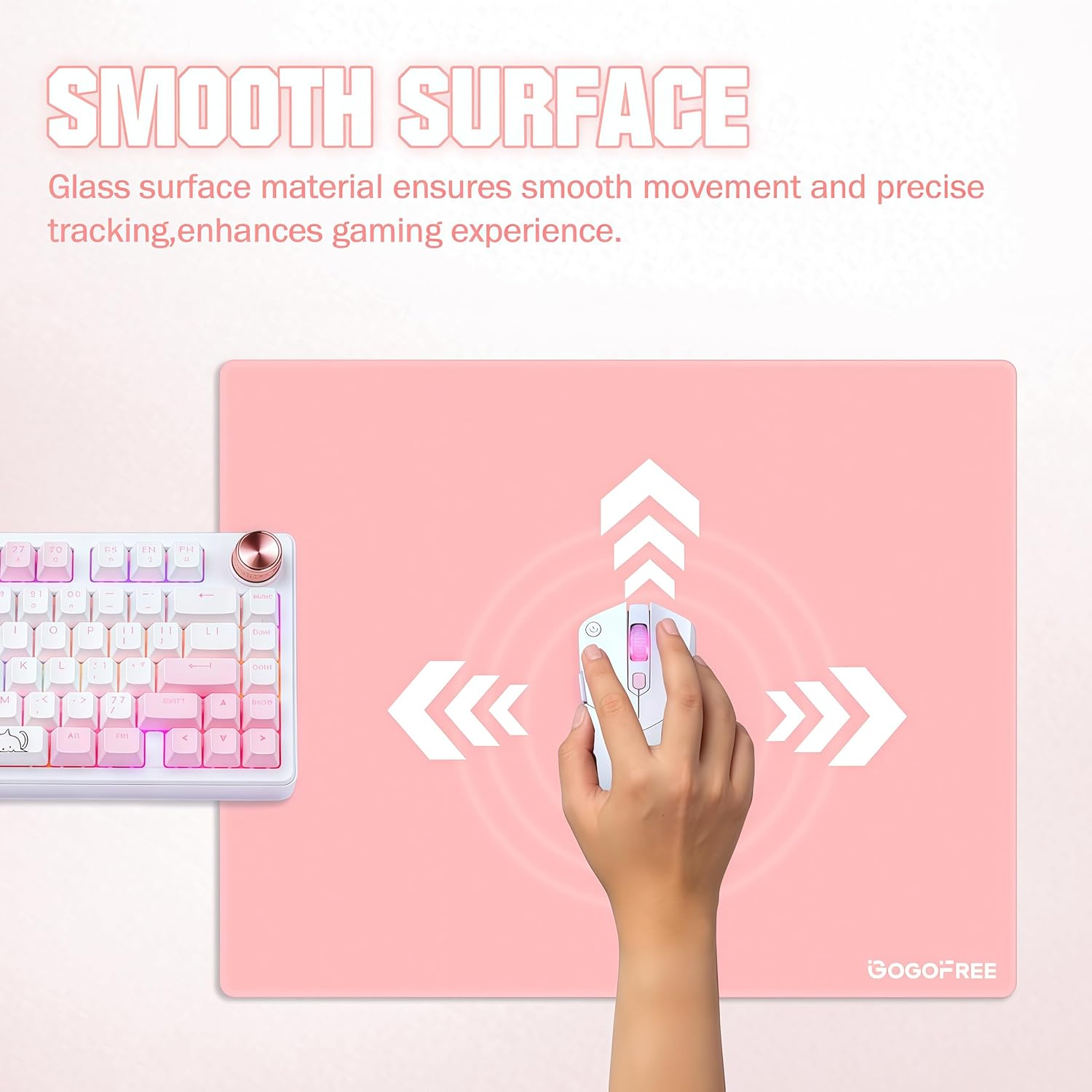 gogofree Glass Mousepad for Gaming, Ultra Smooth Mouse Mat with Hard Surface, Large Tempered Glass Mouse Pad Precision Speed Control for Games and Office (Pink, 19.7" L x 15.7" W)