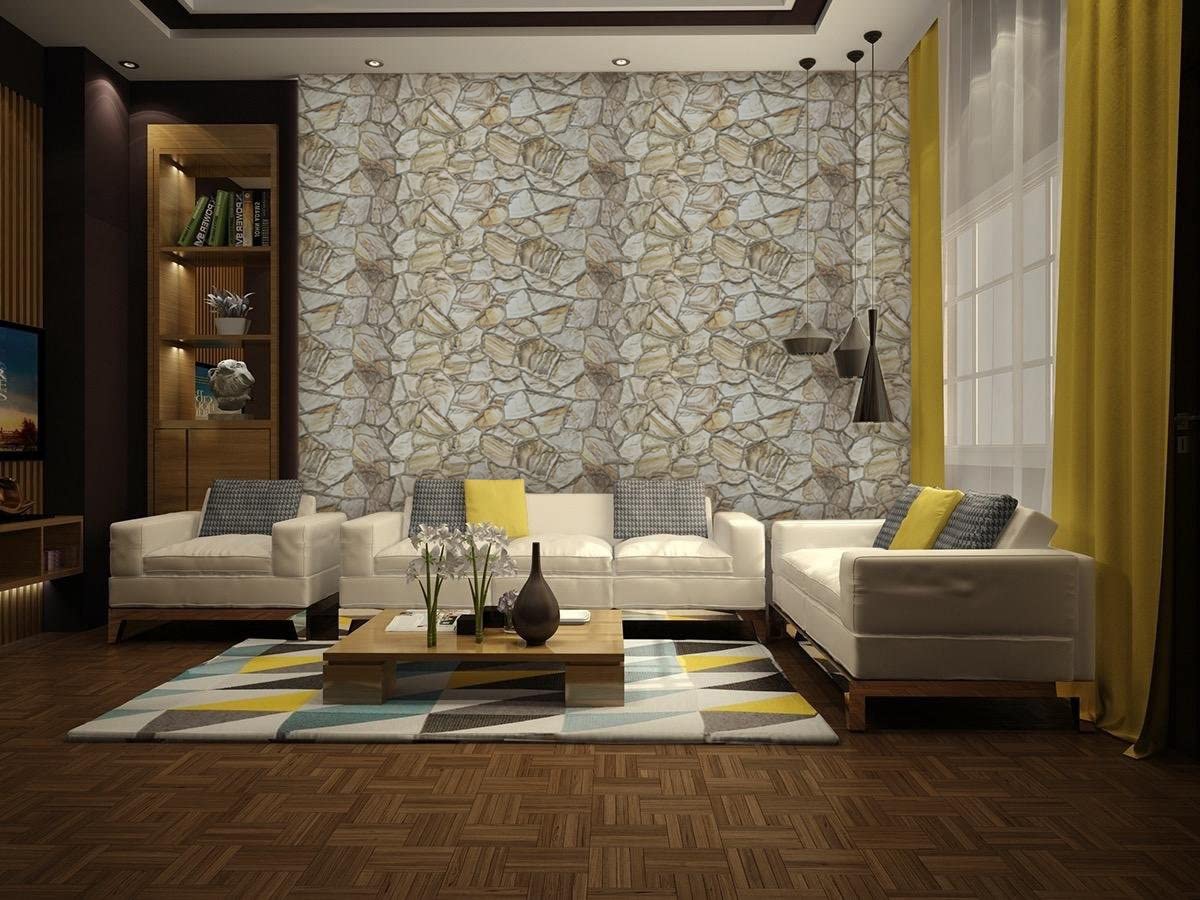 Paneles de pared 3D para decoración de paredes interiores, paneles de revestimiento de pared de piedra arenisca de miel de PVC no adhesivos para el hogar y la oficina - (10 piezas/4,7 m2)