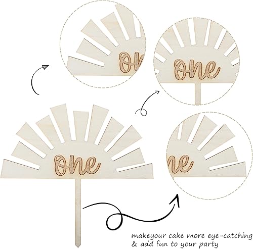 Miniatura 3 de 1 pieza de decoración de pastel de madera para el primer cumpleaños del sol para el primer viaje alrededor del sol, decoración de pastel boho para