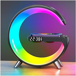 Domigard G Lamp Wireless Charger, Night Lights with Bluetooth Speaker & Alarm Clock, LED Atmosphere Lamp for Bedroom, Birthday Gifts Gadgets for Teenage Boys Girls - Black(App)