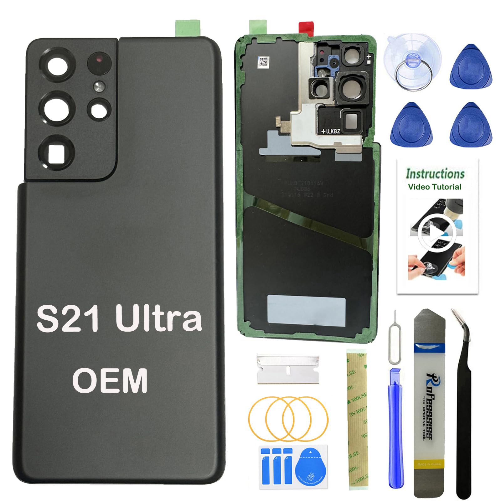 Photo 1 of LEAFE Samsung Galaxy S21 Ultra Back Glass Replacement (Phantom Black)