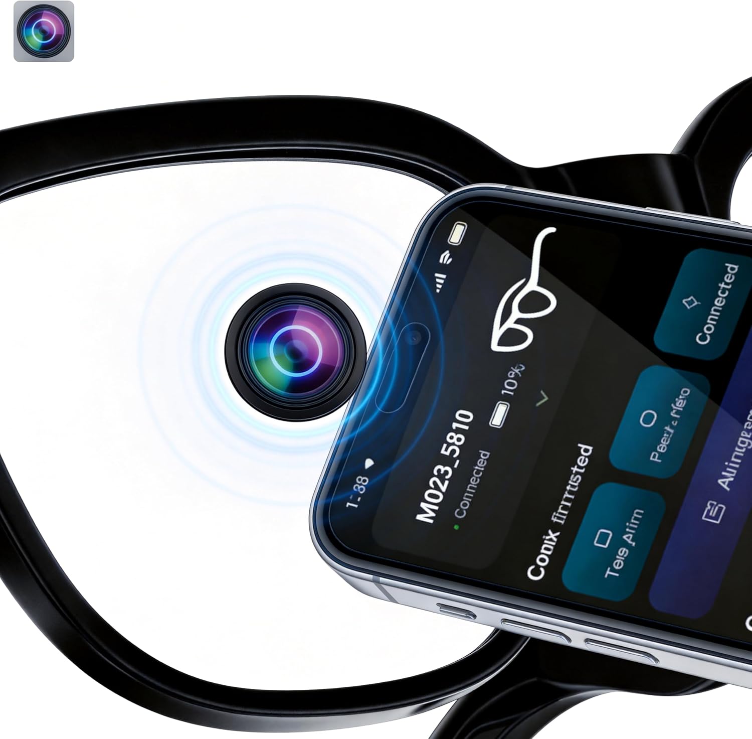 Smart Glasses with HD Camera, Recording Glasses,AI Voice Assistant, Bluetooth Call, Remote Photo and Video, Directional Sound, 290mAh Battery, App Control