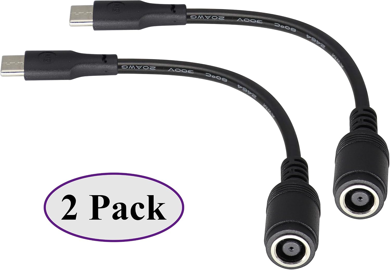 USB Type C Male External to DC 7.4mmx5.0mm Female Internal Connector Quick 5A Charging Power Supply Suitable for Mobile Phones,Tablets,laptops Power Sockets(17cm/6.7inch-2Pack)