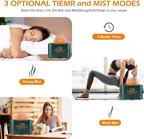 Miniatura 6 de PLUWEL Humidificador difusor de aroma de llama, apagado automático de 10.1 fl oz, difusor de aceite esencial para habitación grande, humidificador