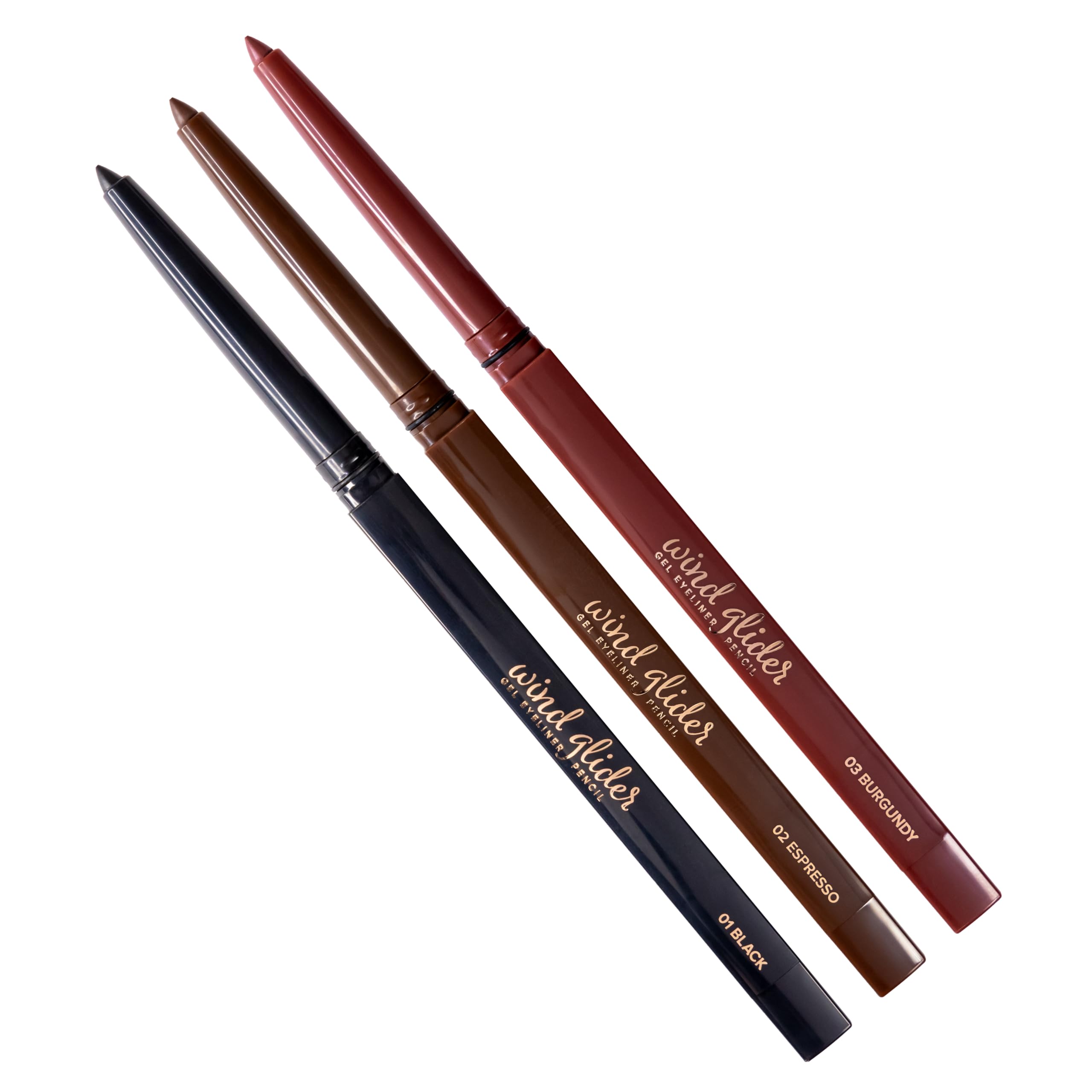 Whats Up Beauty - 3 Wind Glider Gel Eyeliner Pencils 01 Black 02 Espresso 03 Burgundy Clean Cruelty
