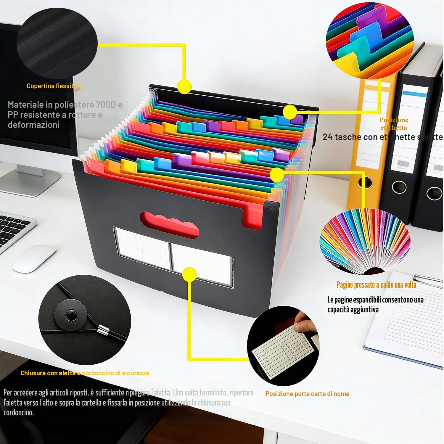 Amaza Cartella Portadocumenti A4 24 Tasche, Porta Documenti Espandibile, con 3 Borse di File Portatile, Cartella Portadocumenti Fisarmonica A4, Cartella a Fisarmonica, Cartella Espandibile