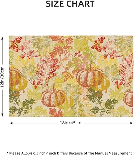 Miniatura 4 de Juego de 4 manteles individuales de lino lavables con diseño de calabaza otoñal para decoración de mesa de comedor y cocina