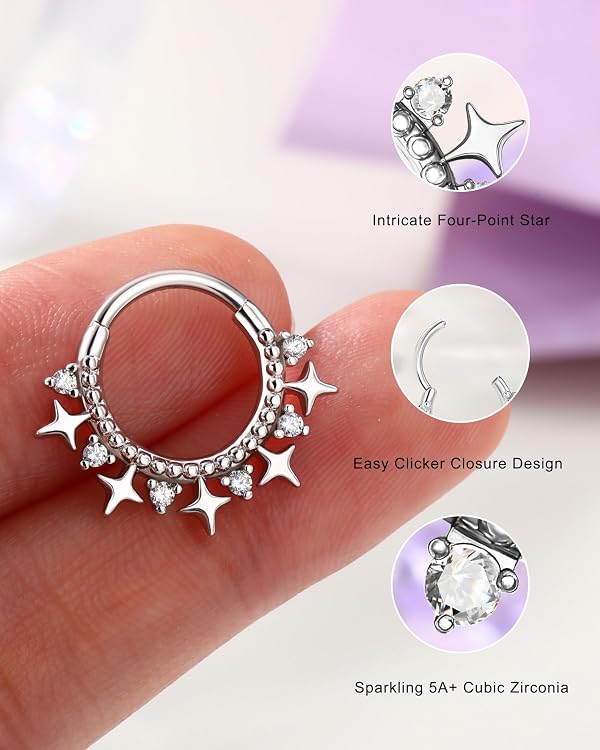 Jewseen 16G Star Septum Ring 10MM 316L Surgical Steel Septum Jewelry Gold Daith Earring for Women Stainless Steel Daith Piercing Jewelry by Jewseen - Image 5