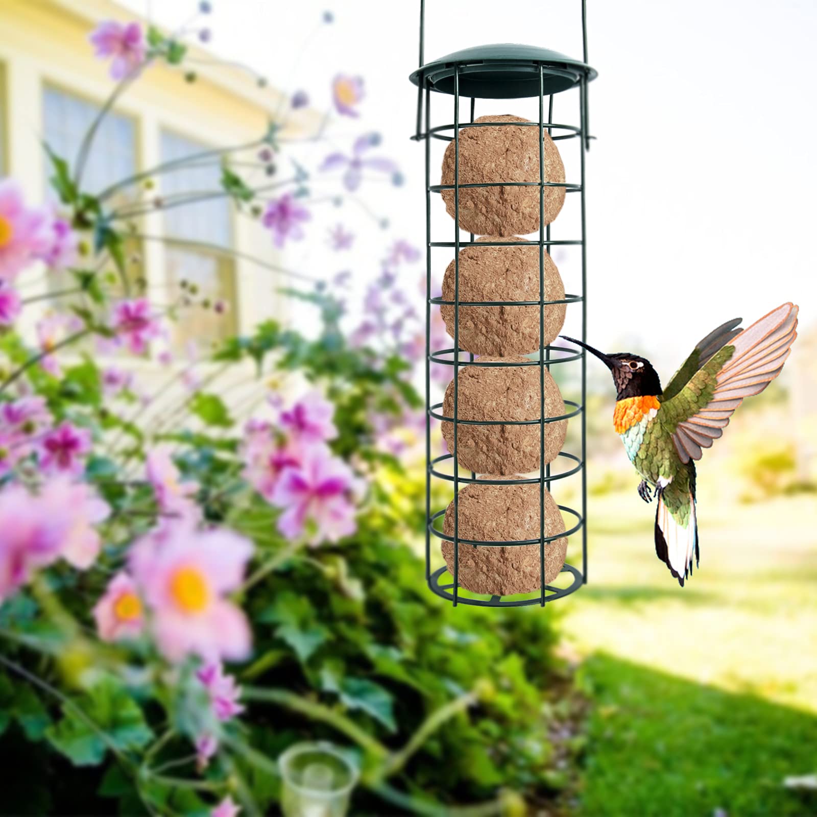 Hywean Pcs Fat Talg Ball Hängende Vogelfutterspender, Wildvogelfutterspender für den Außenbereich, Allwetter-Vogelfutterspender aus Metall für verschiedene Wildvögel, grünes Gitterdesign