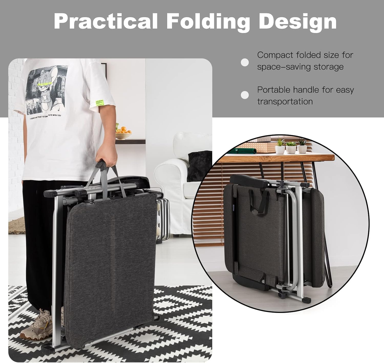 GYMAX Lounge Chair Outdoor, Chaise Lounger w/Adjustable Backrest, Cup Holder & Carry Handle, Folding Portable Tanning Layout Chair, Beach Sunbath Chair for Patio, Poolside, Lawn (1, Grey)