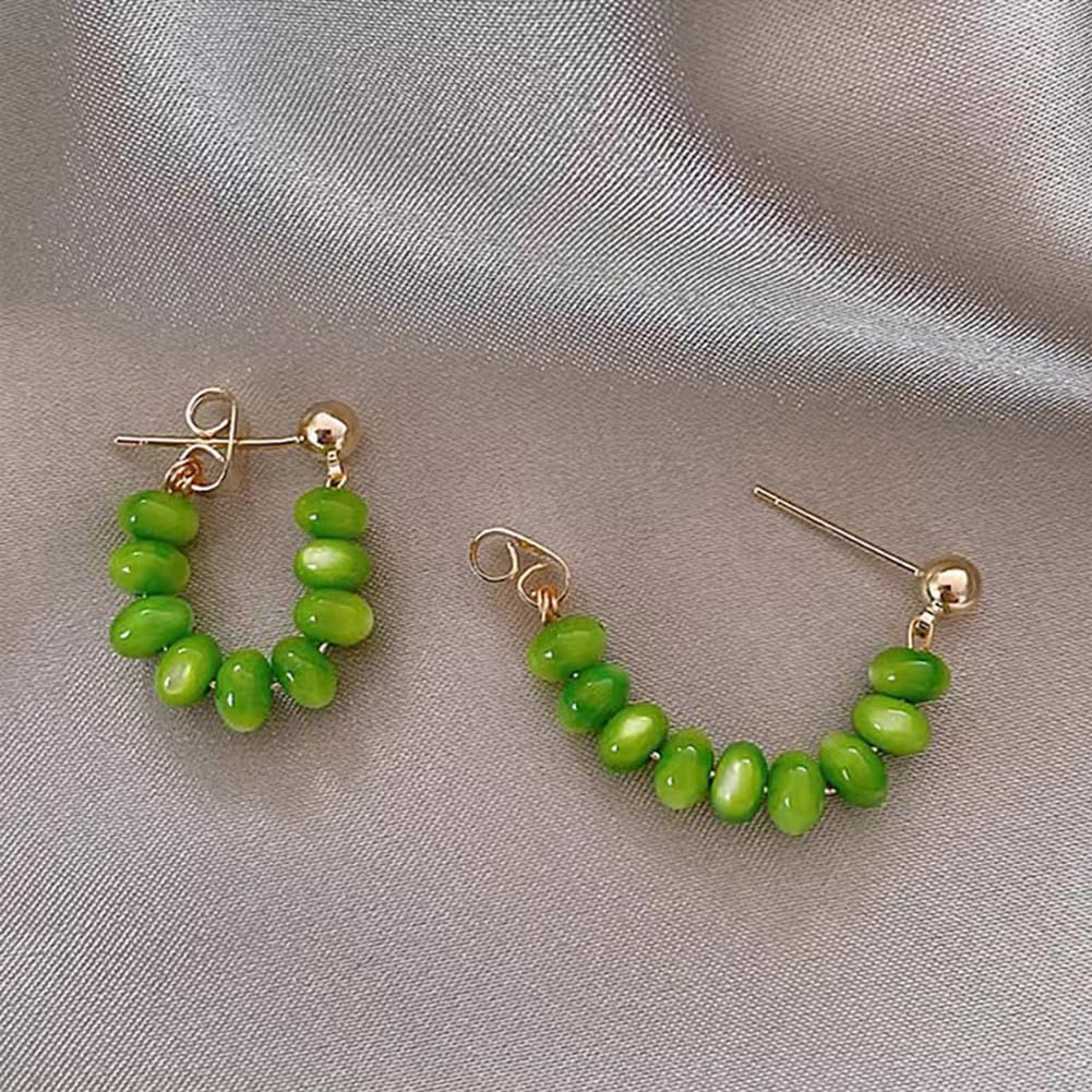 Lightweight Beaded Earrings Handmade Bohemian Beads Dangle Earrings Green Resin Beaded Earrings for Women Charm Jewelry
