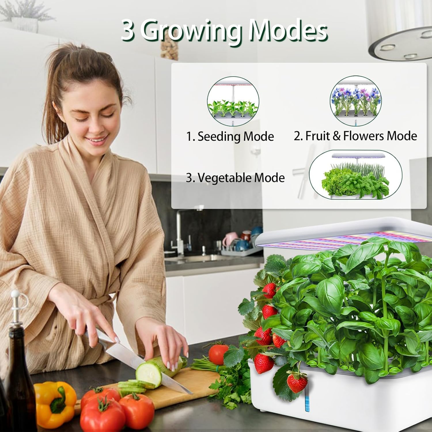 Hydroponics Growing System Indoor Garden, Indoor Gardening System with 14 Pods, WiFi Indoor Herb Garden, Herb Garden Kit with LED Grow Light, Adjustable Height Up to 16.5", Auto Pump, 5L Water Tank