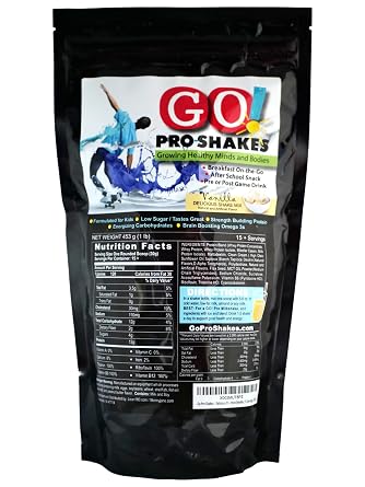 GO Pro Shakes عصير مسحوق البروتين للأطفال والمراهقين وجبة خفيفة صحية بدون سكر مضاف يدعم النمو والقوة بنكهة الفانيليا الكريمية