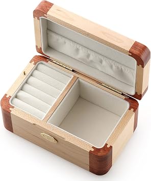 SOFTALK Vintage Wood Jewelry Box Music Box Trinket Box Keepsake Musical Boxs Gifts for Wedding Christmas Birthday Valentines Day Maple Wood + Rosewood Wood, Tune ; Moonlight Densetsu