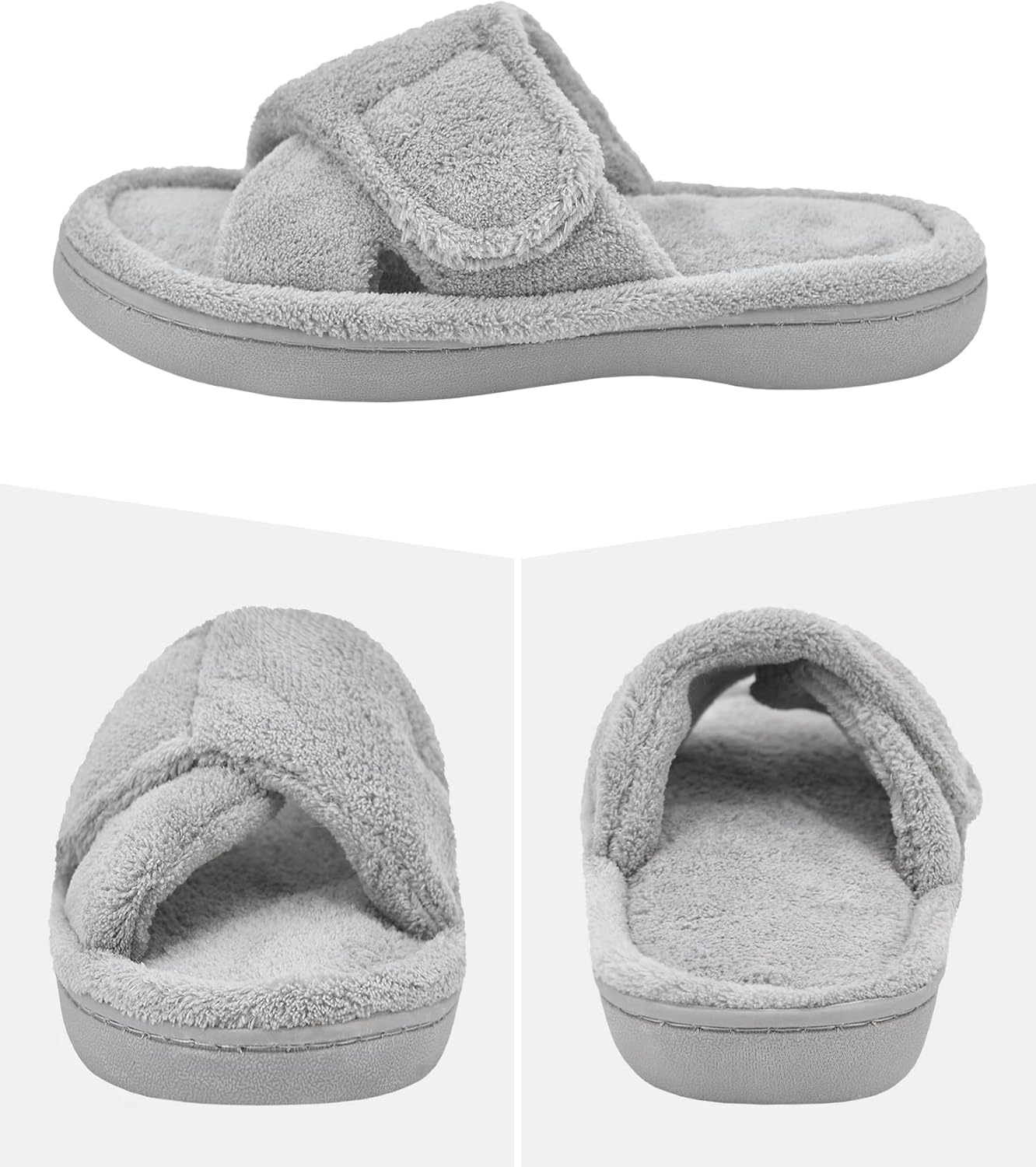 Panda Bros Women's Adjustable Slippers, Diabetic Slippers for Women Memory Foam, Open Toe Swollen Feet Slippers Bedroom House Indoor Outdoor Shoes with Rubber Sole - Image 5