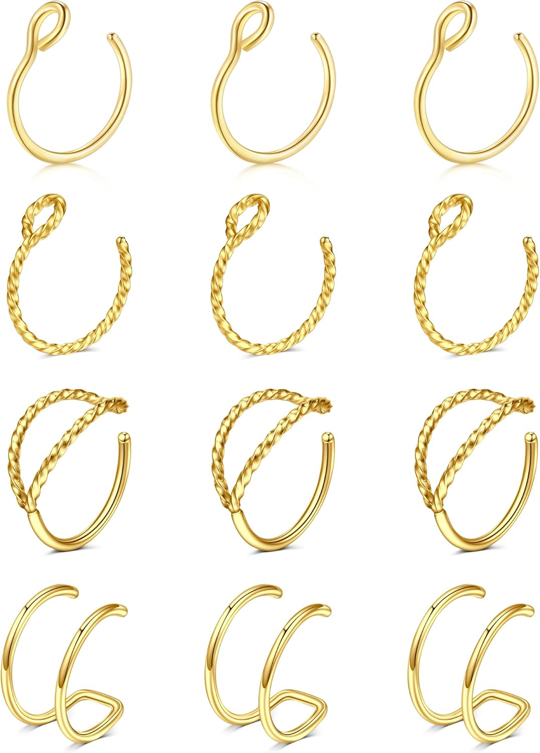 MODRSA Fake Nose Ring Hoop Fake Septum Fake Nose Ring Fake Septum Nose Ring Fake Nose Piercing Fake Nose Ring Stud Double Fake Noe Rings for Women Men