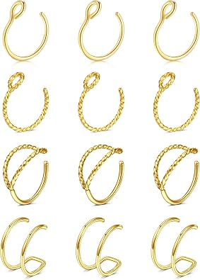 MODRSA Fake Nose Ring Hoop Fake Septum Fake Nose Ring Fake Septum Nose Ring Fake Nose Piercing Fake Nose Ring Stud Double Fake Noe Rings for Women Men