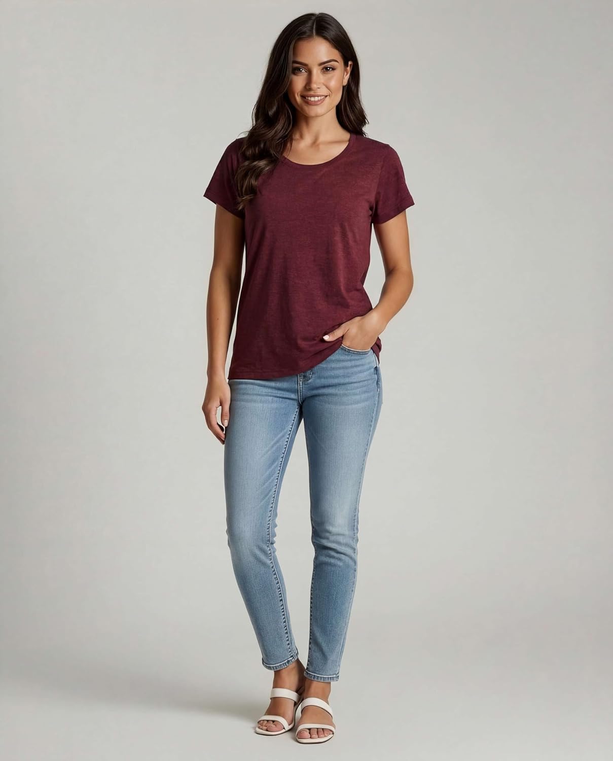 Real Essentials 4 Pack: Women's Cotton Short Sleeve T-Shirt - Casual Scoop Crew Neck Tops Tee (Available in Plus Size)