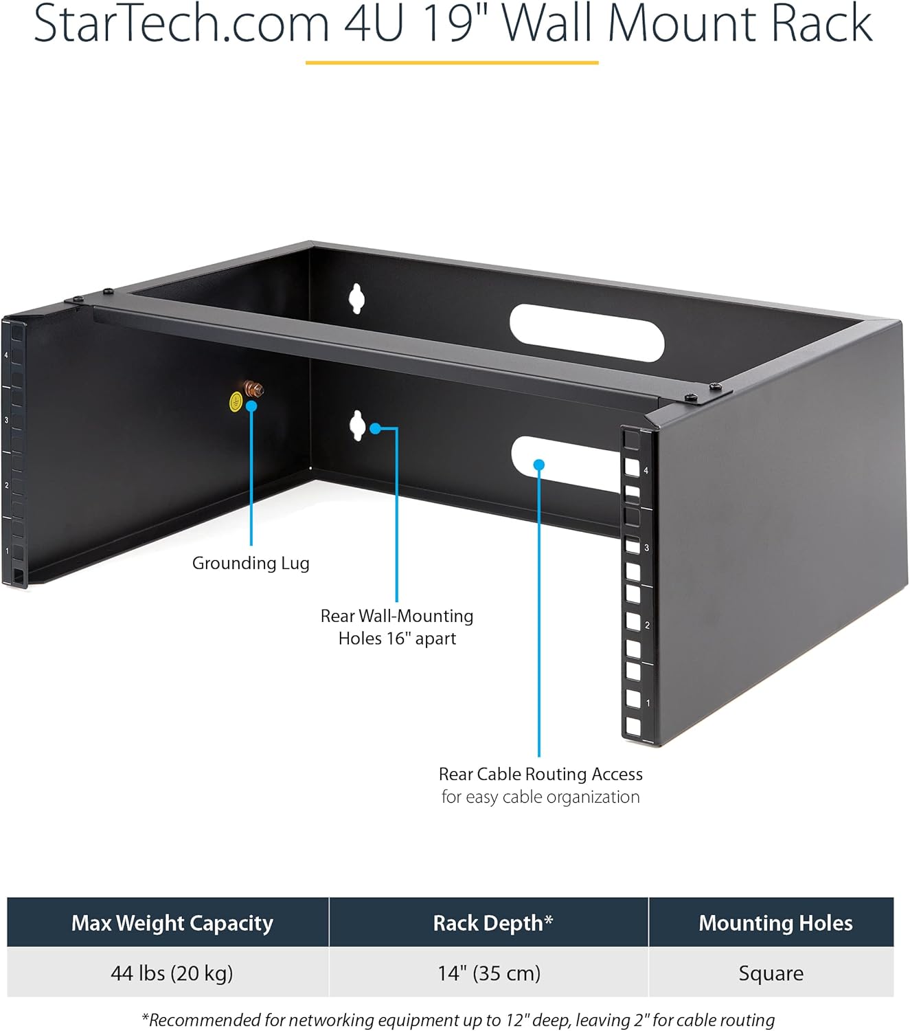 StarTech.com 4U Wall Mount Network Rack - 14 Inch Deep (Low Profile) - 19" Patch Panel Bracket & com 8 Outlet Horizontal 1U Rack Mount PDU Power Strip for Network Server Racks