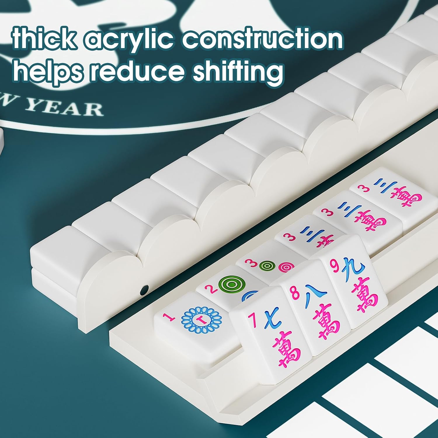Mahjong Racks with Pushers, Set of 4 Acrylic Mahjong Racks with Magnetically Attached Mahjong Pushers, Easy to Use for Home Game Nights (Porcelain White)