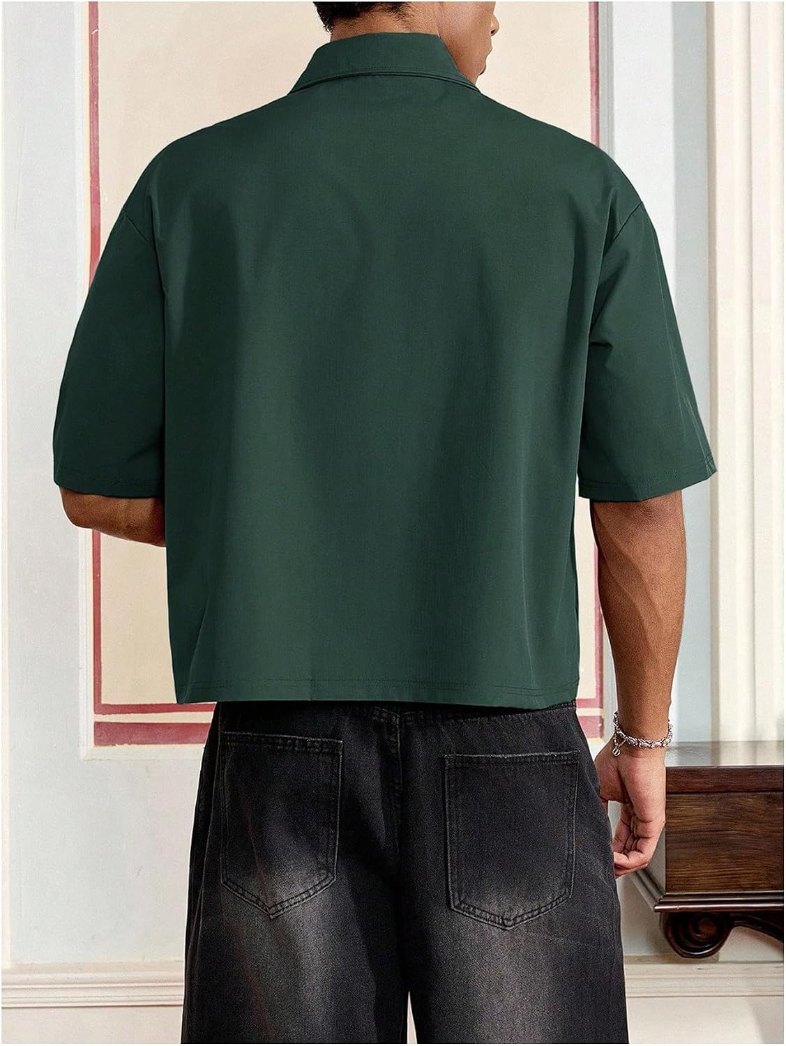 VIPWOLF Men's Y2K Oversized Shirts Letter Graphic Pocket Front Button Down Baggy Summer Tops Streetwear