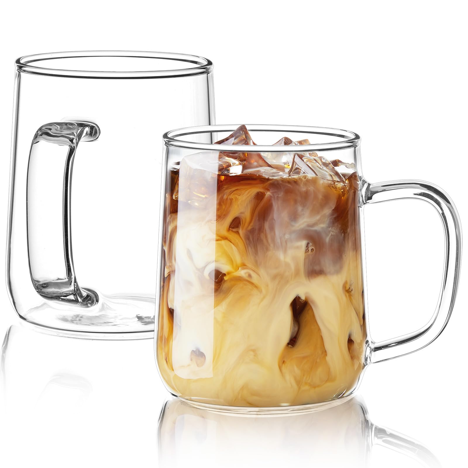 Set di 2 tazze da caffè in vetro borosilicato trasparente da 400 ml, con manici, per cappuccino, tè, latte, bevande calde/fredde, vino, Americano