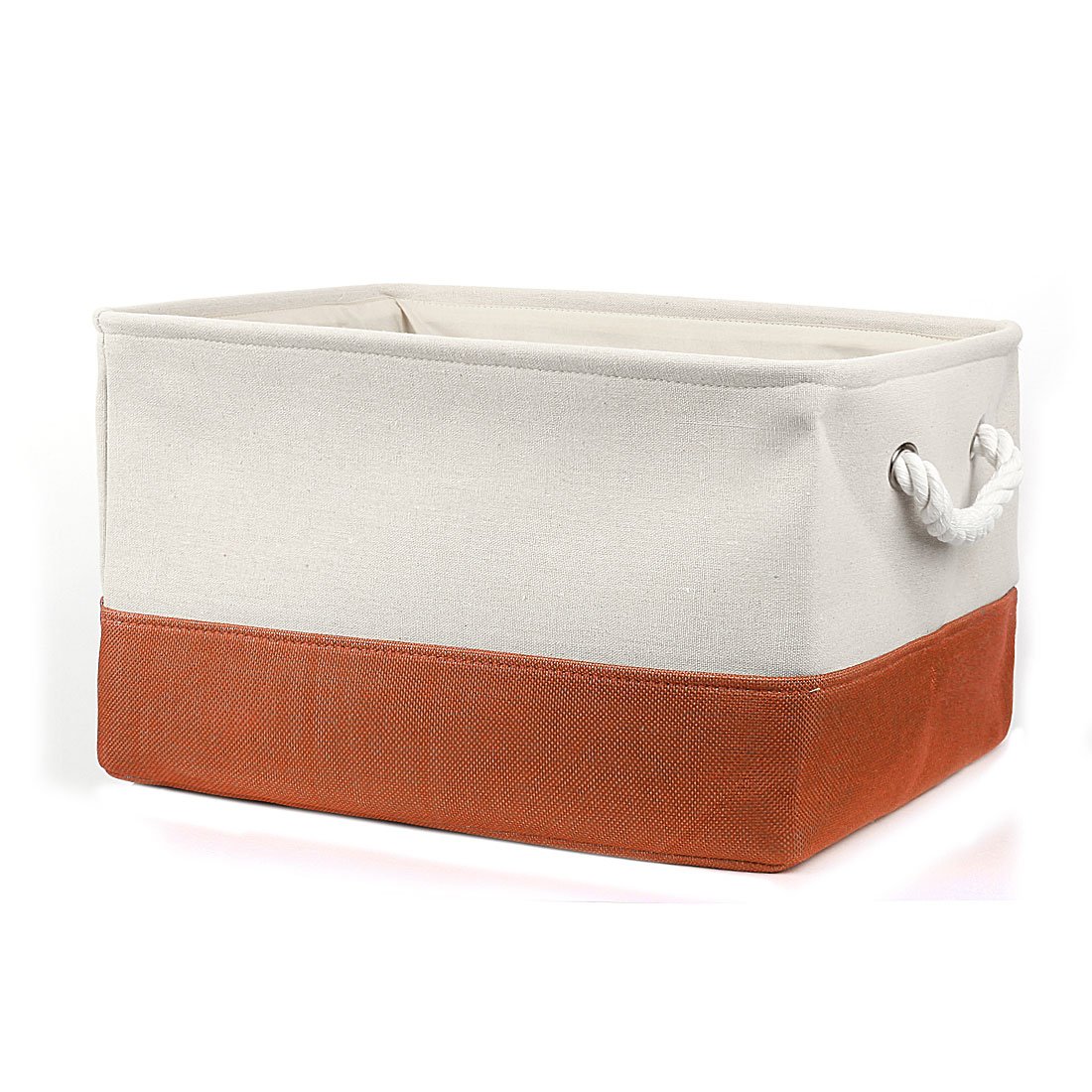sourcing map Casier de Rangement Tissu Organisateur Armoire Placard Tiroir Panier Caisse Pour Vêtement Livres Poignées Pliable linge Orange 41x31x21cm