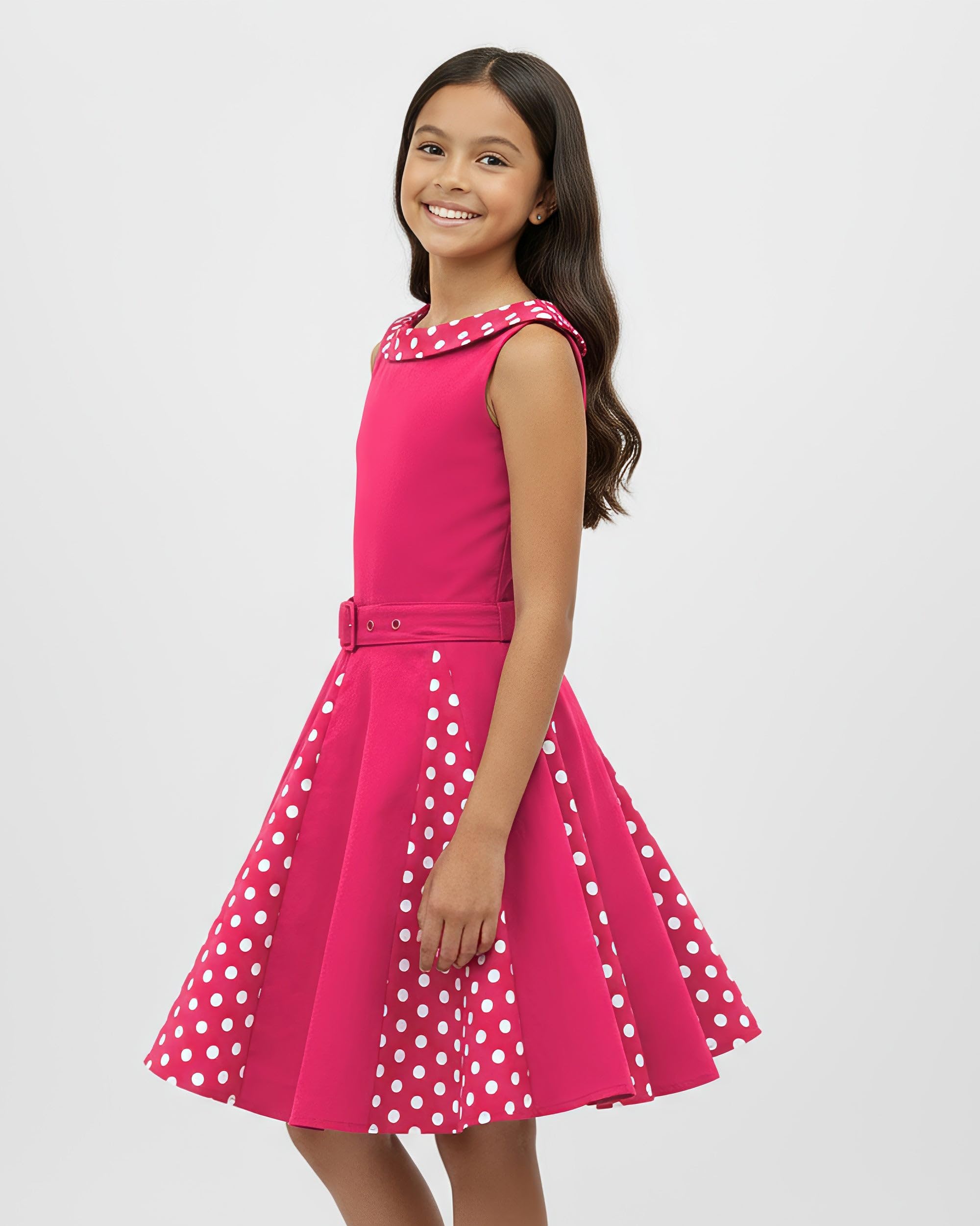 BlackButterfly Mädchen Kleid Alexia Punkte | Tellerrock, U-Boot-Ausschnitt, Kontrasteinsatz Am Rock, Gefüttert, Reißverschluss Hinten, Gürtel, 3-14 Jahre