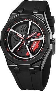 V2A New Spinning Car Wheel Men’s Alloy Case Silicon Band Watch – Octagonal Sport Design with Rotating Wheel Dial, Silicone Strap, Racing-Inspired Analog Timepiece