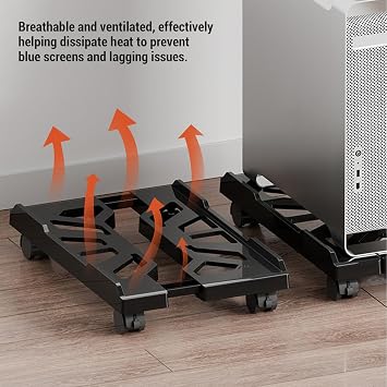 Fabater Mobile PC Stand, Adjustable Width 20-28cm with 360 Degree Rotating Locking Wheels, Ventilated Computer Tower Stand for Most PC Towers Floor Riser Cart