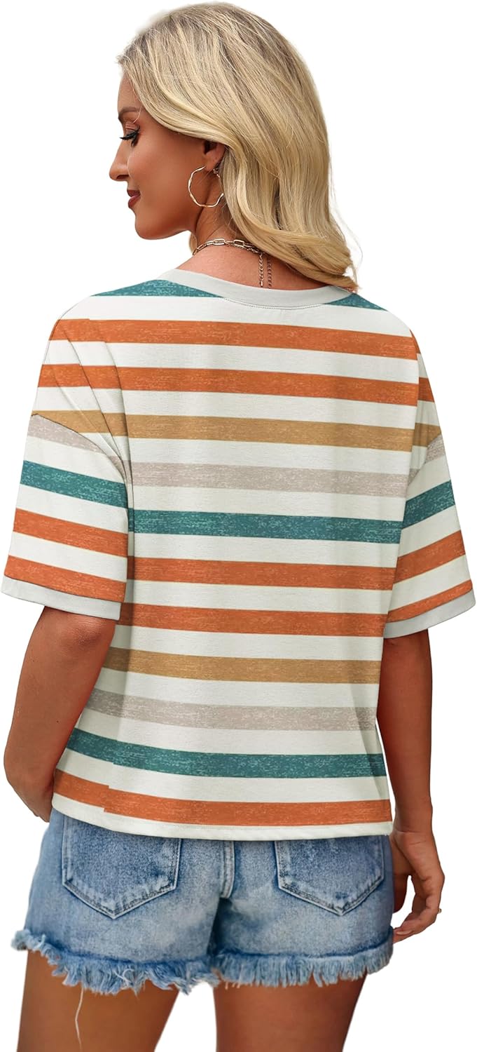 WIHOLL Womens T Shirts Loose Fit Short Half Sleeve Crew Neck Oversized Tshirts Color Block Summer Tops Fashion 2026 - Image 4