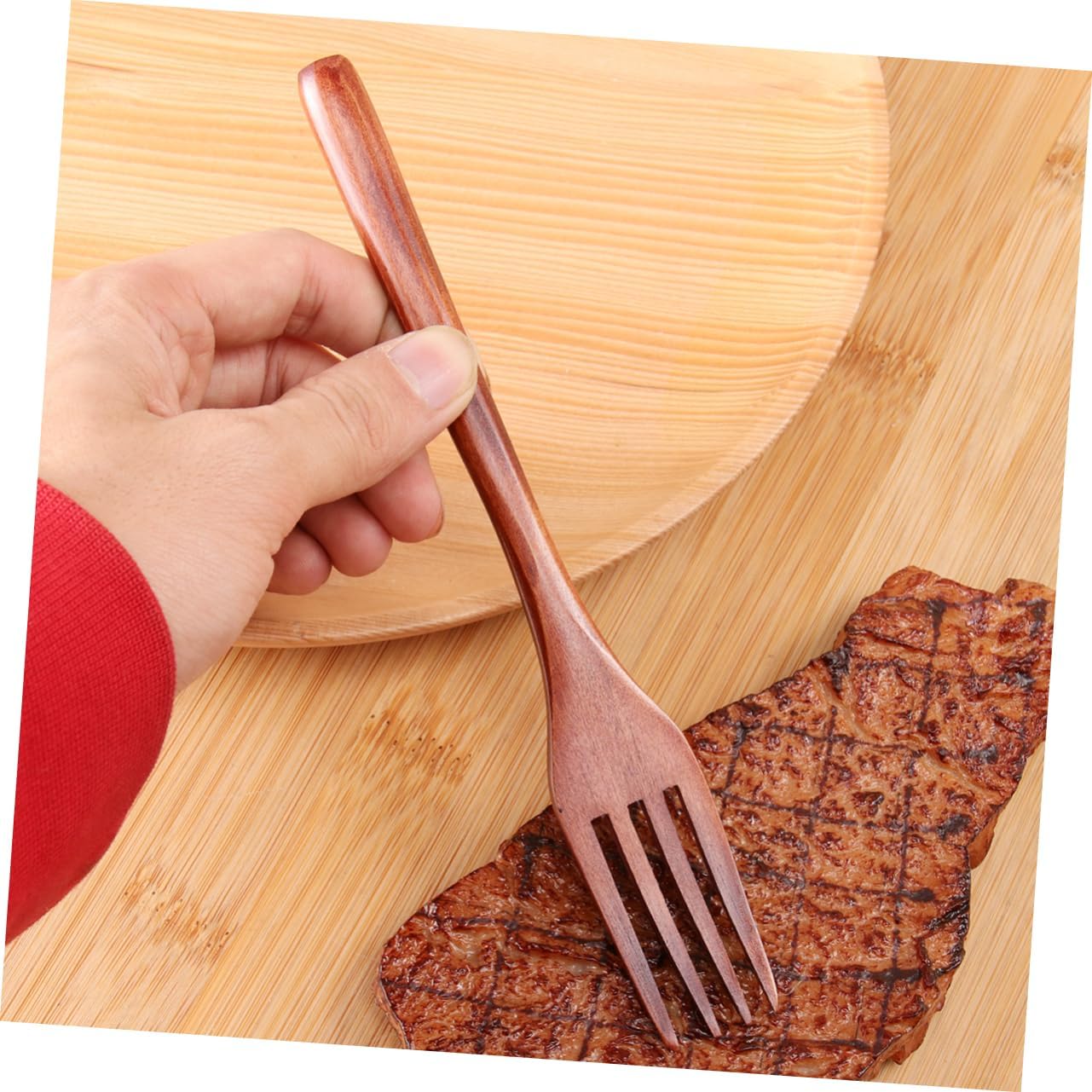 4-teeth Japanese Style Forks Wooden Utensils Cutlery Set Perfect for Desserts Salads