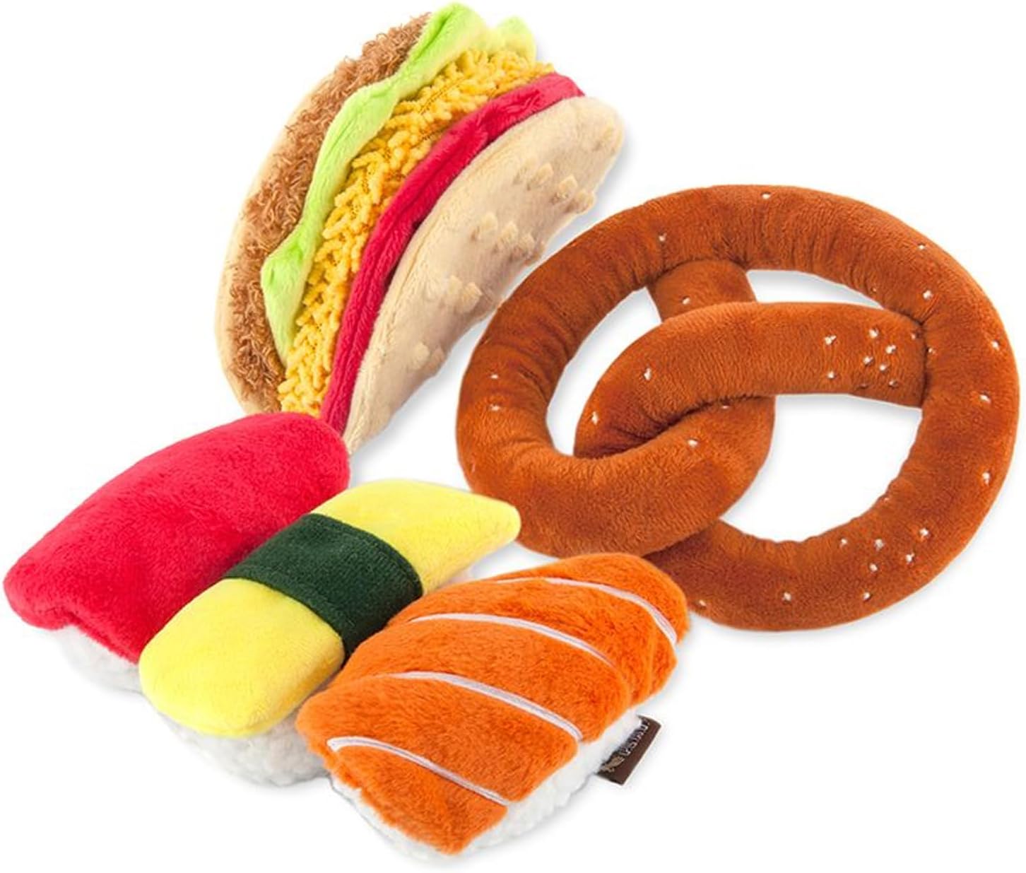 P.L.A.Y. Cute Plush Dog Toys - International Classic Food Themed Durable Plush Squeaker Chew Toys, Great for Puppies & Small, Medium, Large Dogs - Machine Washable, Recycled Materials (3 Piece Set)