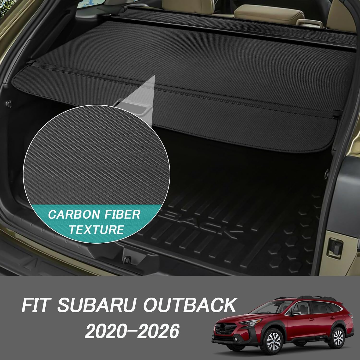 cargo cover for outback 2020-2023 2024 2025 2026 accessories no gap retractable trunk cover security shielding shade cargo luggage cover trunk privacy protection (carbon fiber texture) for outback 2020+