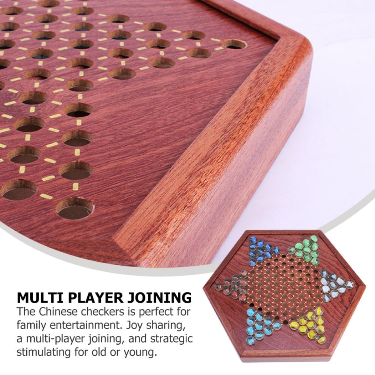 Dama Cinese in Legno Esagonale con Cassetto, , Marrone | Gioco in Legno, Pedine in Vetro, Cassetto Porta-pedine, Intrattenimento Familiare