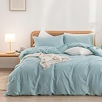 Vista 17 de BESTOUCH - Juego de funda de edredón de 100% algodón lavado, tacto supersuave, cómoda, elegante, ligera, juego de ropa de cama de 3 piezas