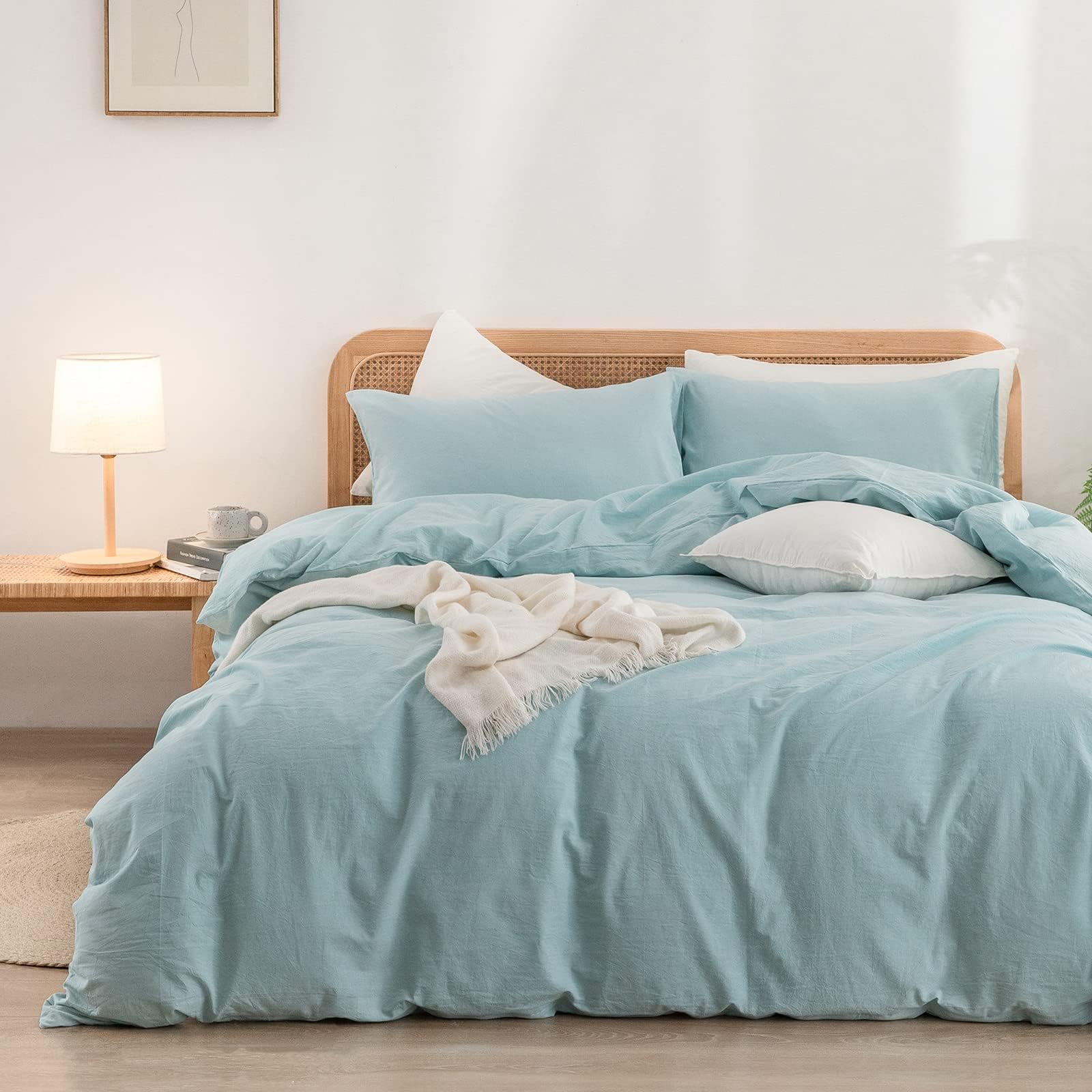 BESTOUCH Cotton Solid Duvet Cover Set Hushed Green Oversized Full