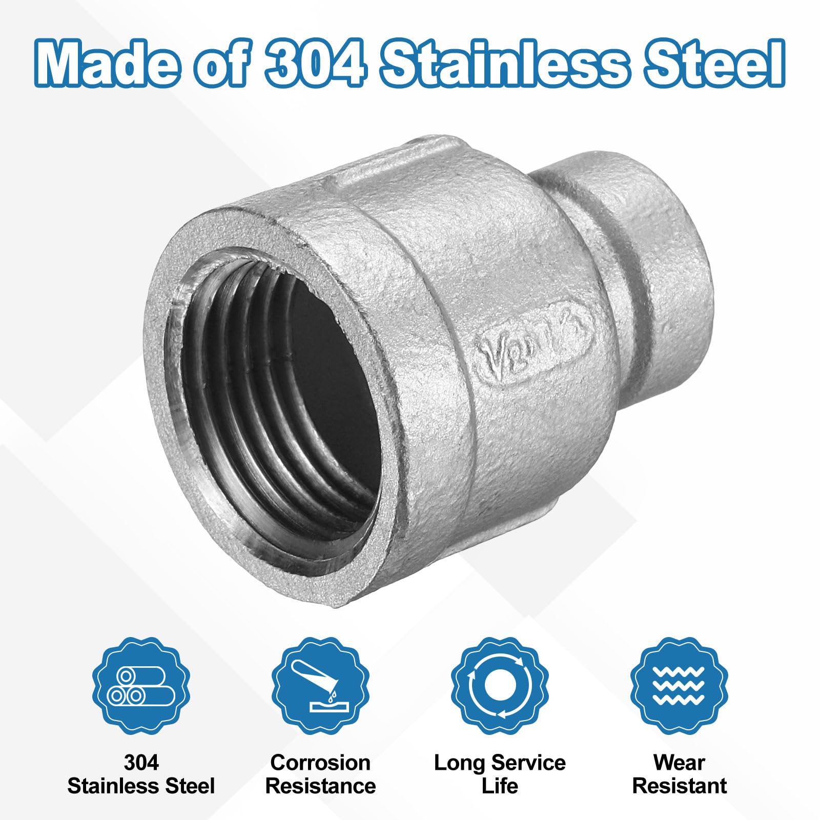 Produktbild von QUARKZMAN 45° Kniestück 1/2 Zoll NPT Innengewinde – 304 Edelstahl, Gussfitting Für Wasser, Luft, Kraftstoff, Hygienische Anwendungen